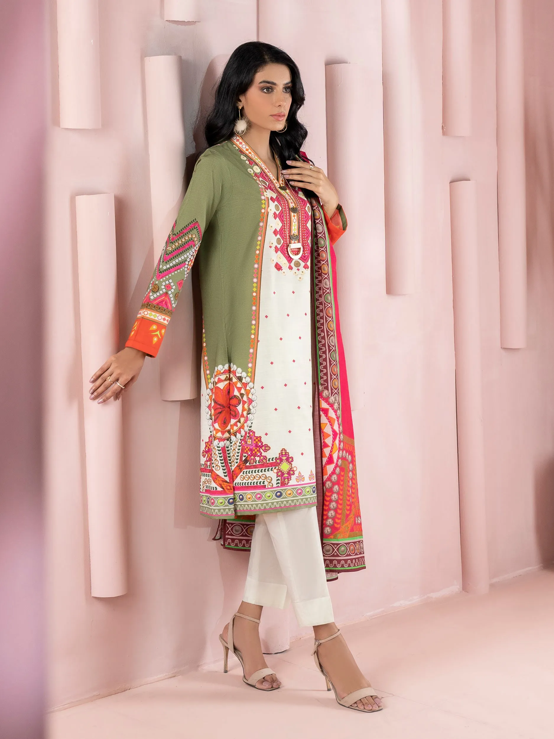 2 Piece Khaddar Suit-Printed (Unstitched)
