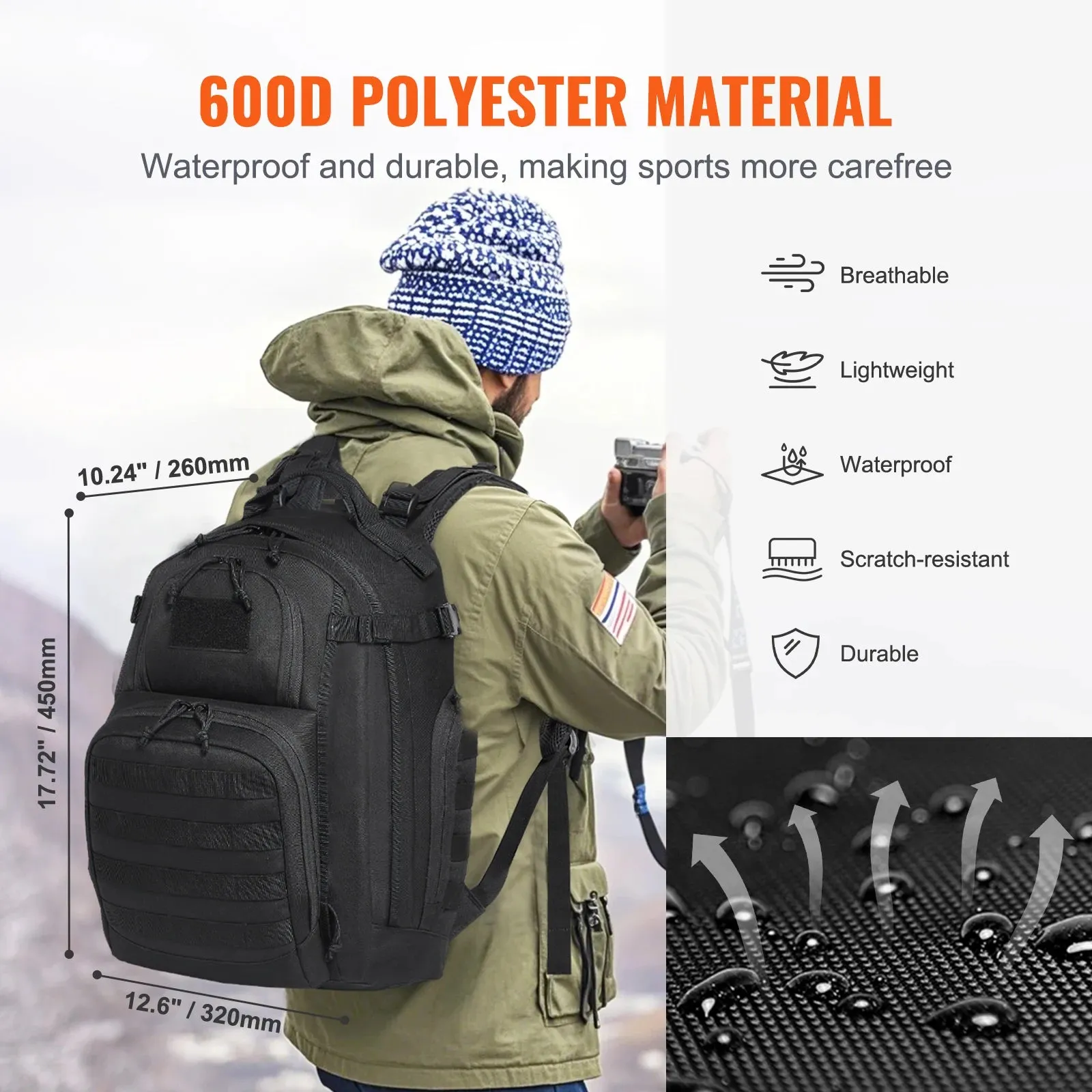 Backpack With Molle Design And Sponge Pad For Men And Women