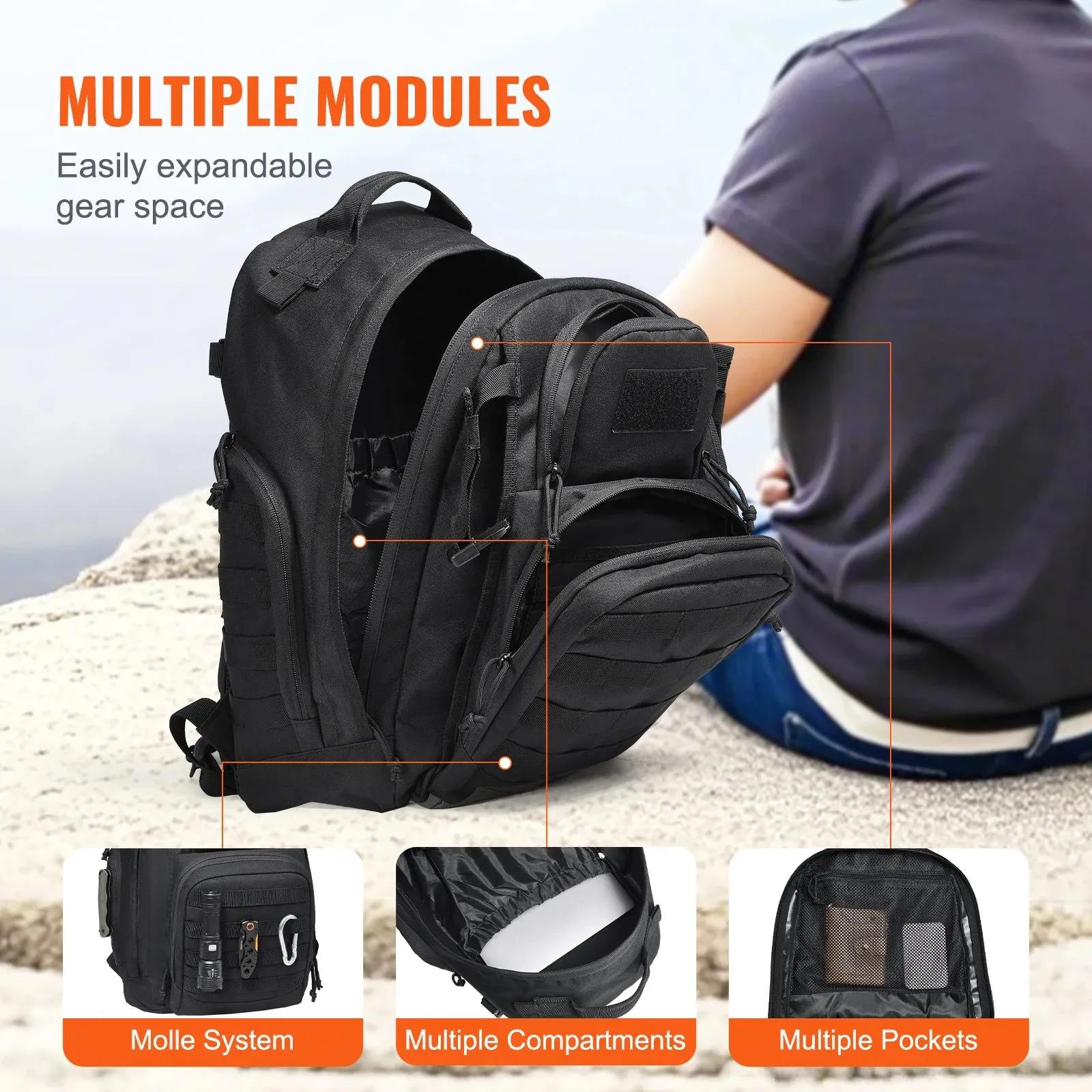 Backpack With Molle Design And Sponge Pad For Men And Women
