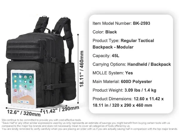 Backpack With Molle Design And Sponge Pad For Men And Women