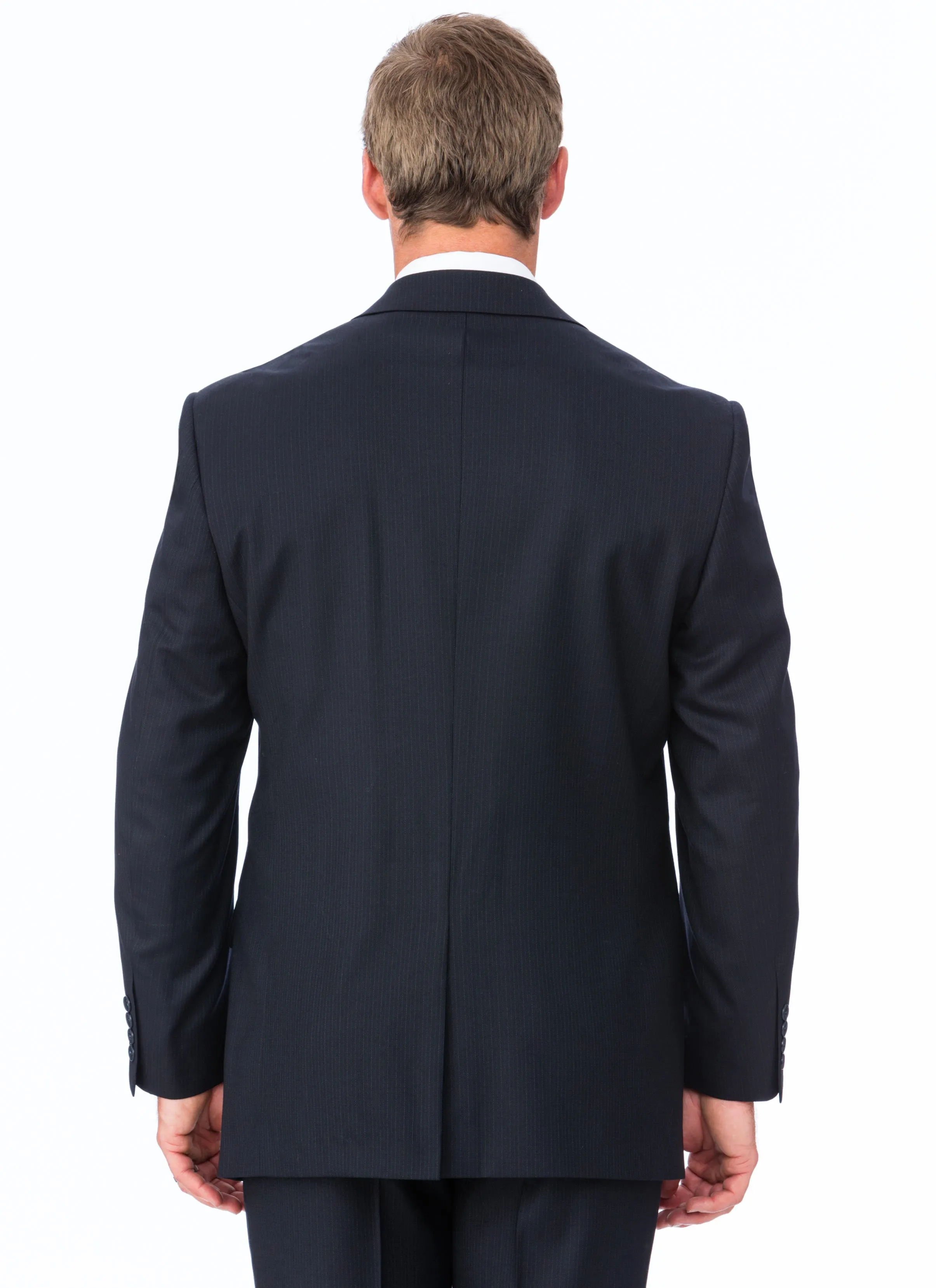 BANYAN NAVY PURE WOOL PINSTRIPE SUIT