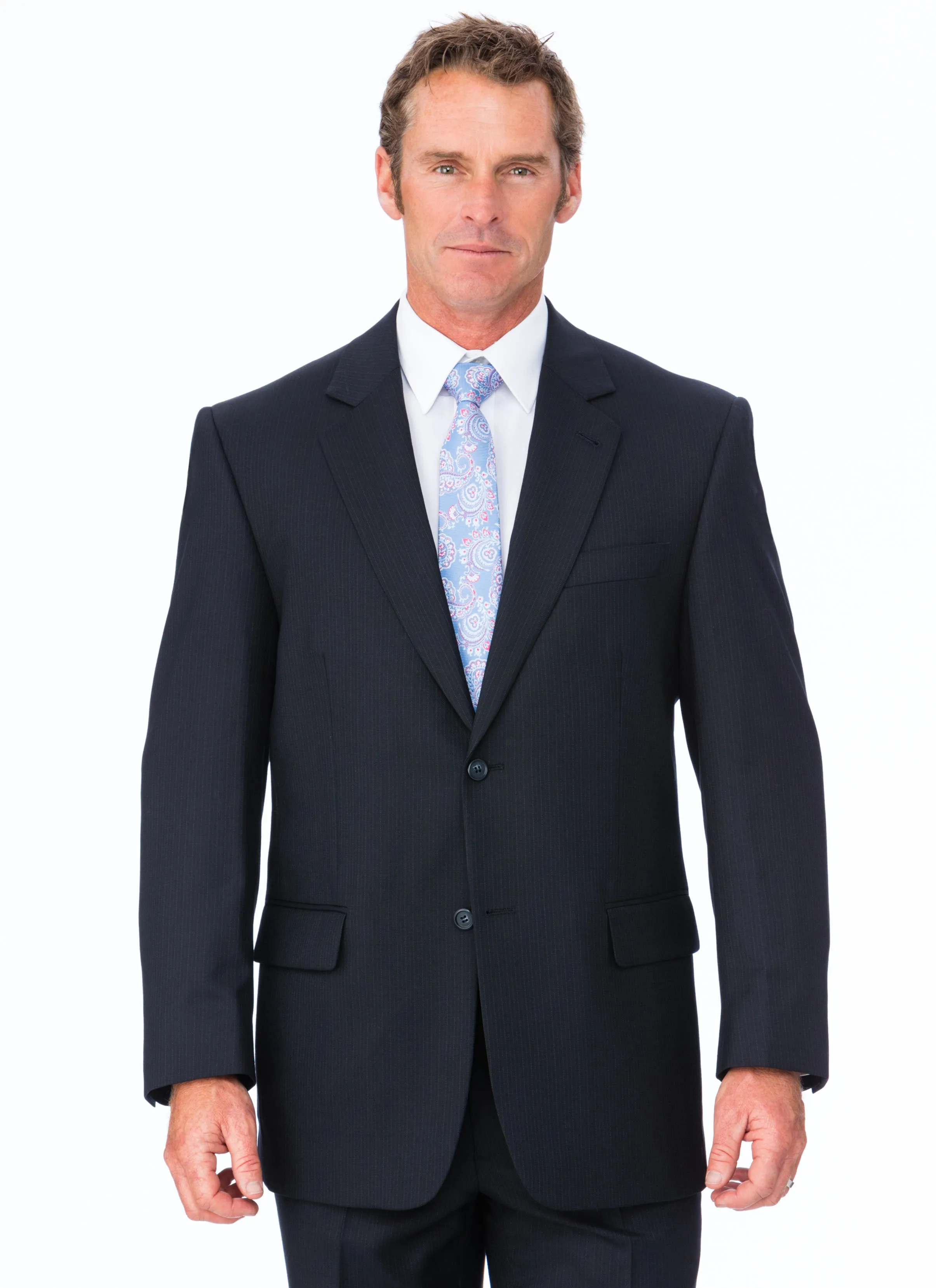 BANYAN NAVY PURE WOOL PINSTRIPE SUIT