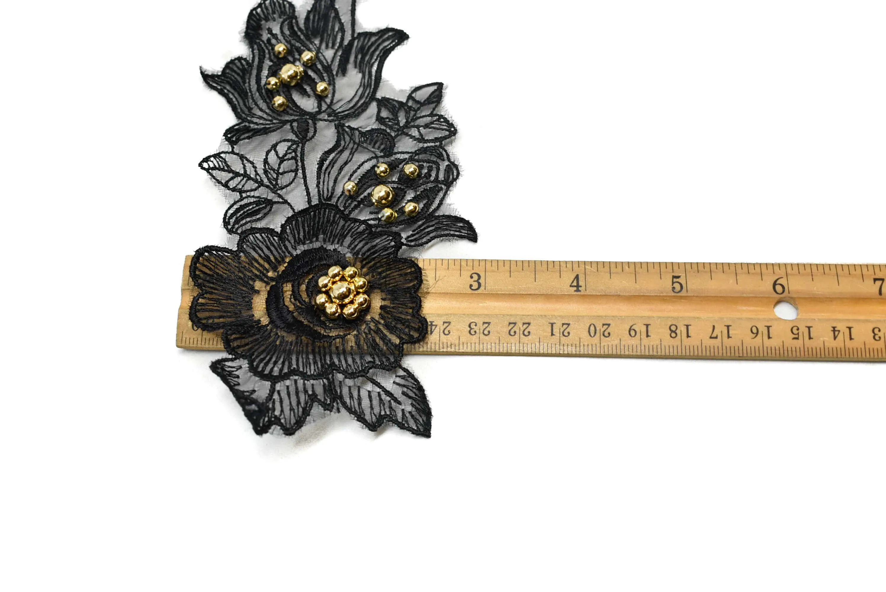 Black Floral Organza Applique (Pair)