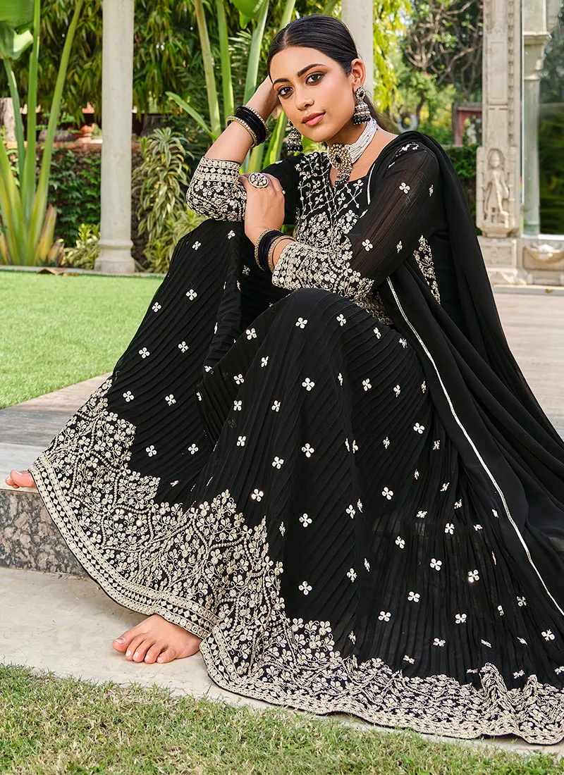 Black Sequence Embroidery Georgette Anarkali Palazzo Suit