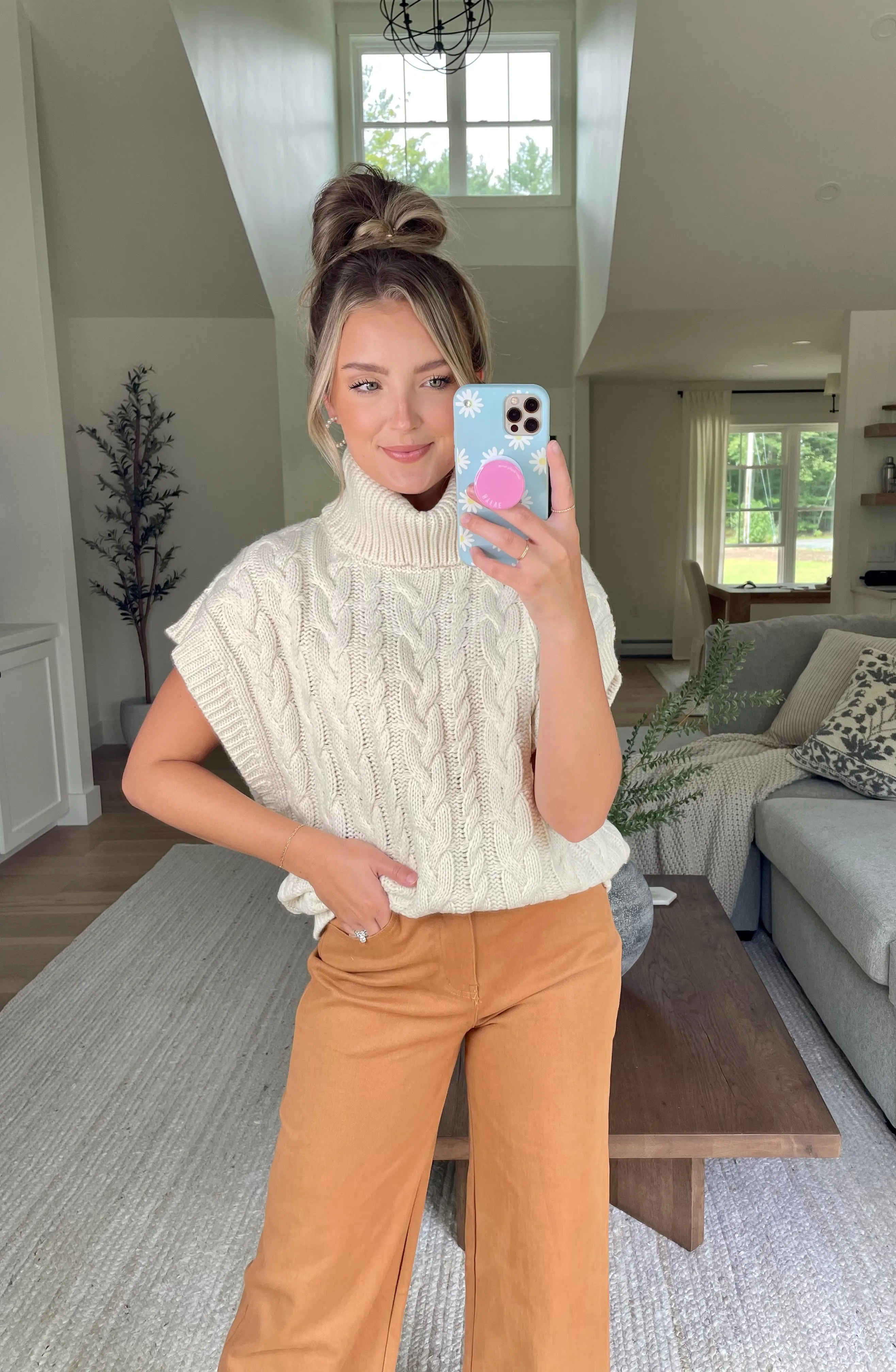 Cable Knit Turtleneck Sweater Vest