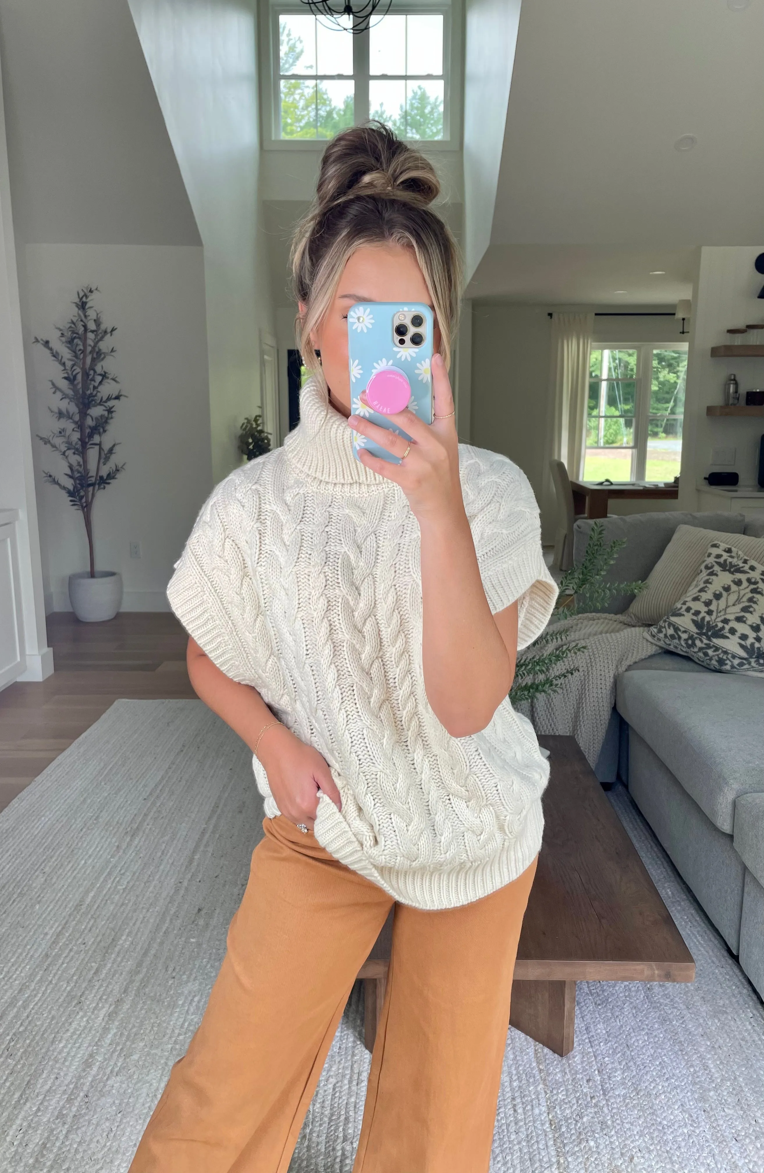 Cable Knit Turtleneck Sweater Vest