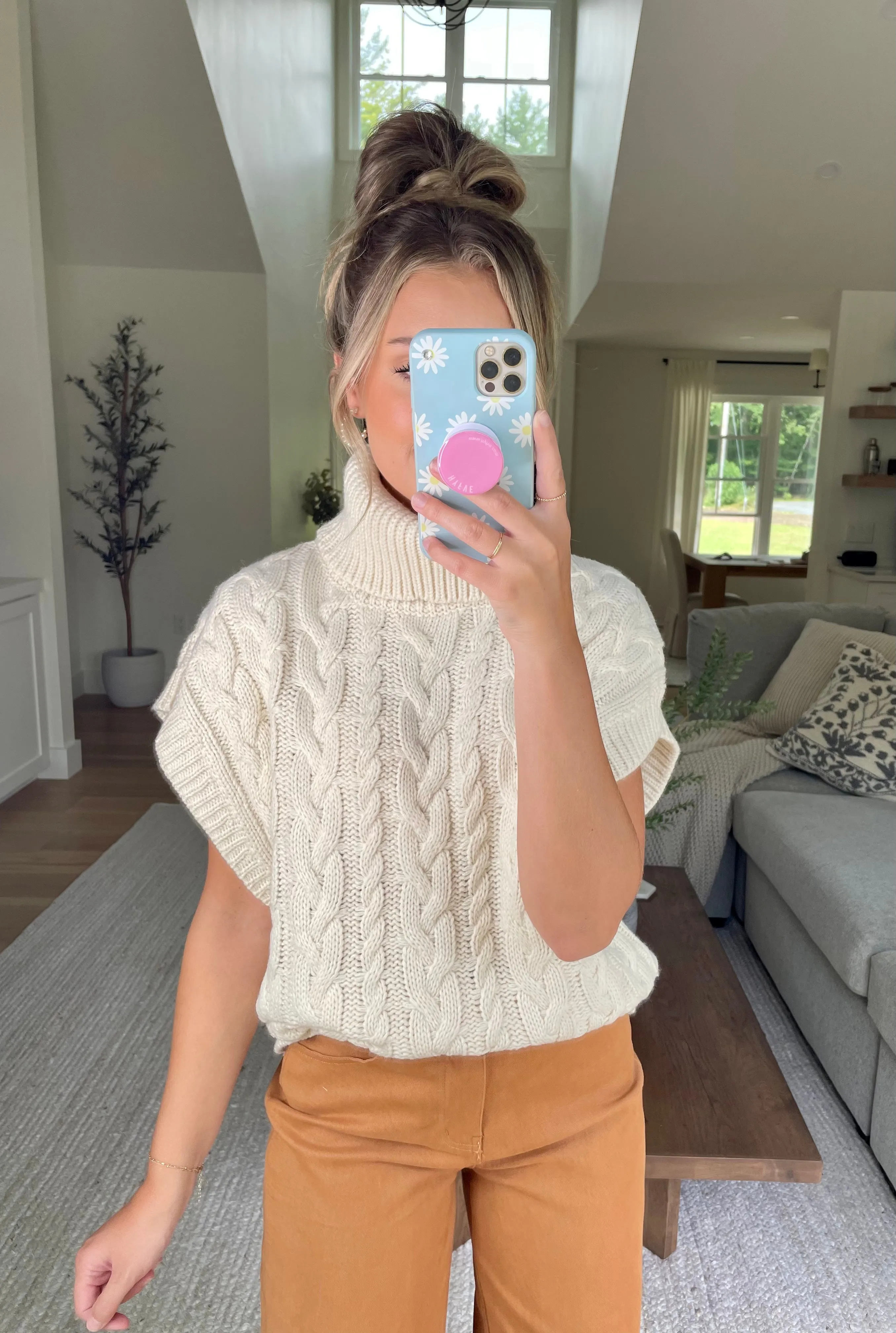 Cable Knit Turtleneck Sweater Vest