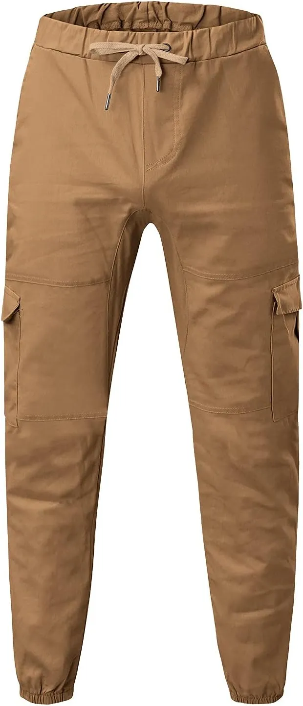 Cargo Pants for Men,Hiking Joggers Pants Cotton Drawstring Cargo Outdoor Pants Twill Track Jogging Sweatpants
