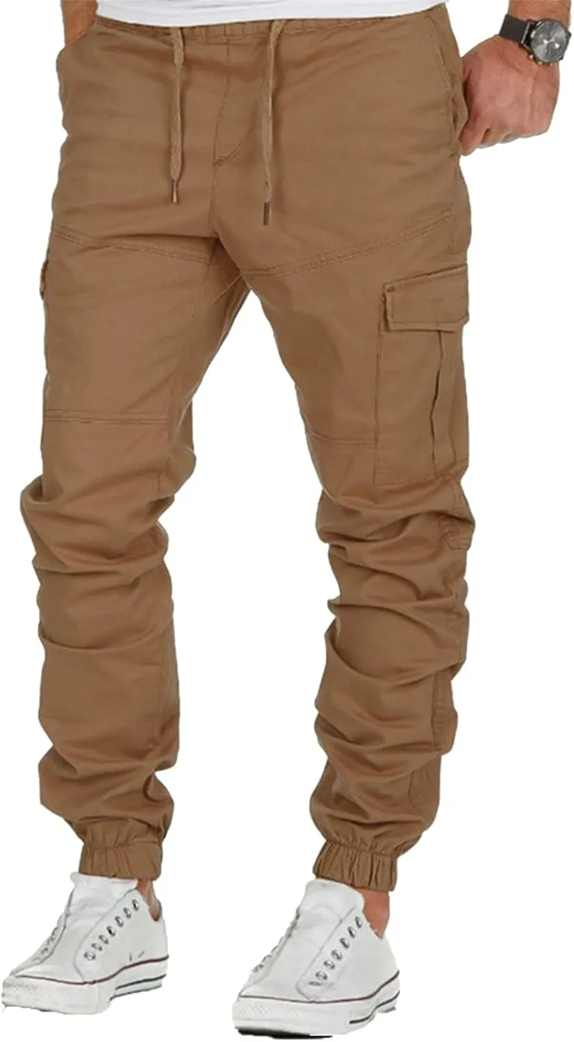 Cargo Pants for Men,Hiking Joggers Pants Cotton Drawstring Cargo Outdoor Pants Twill Track Jogging Sweatpants