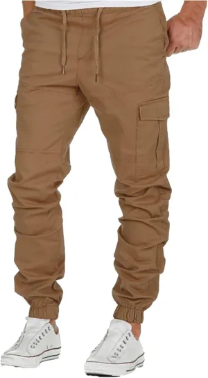 Cargo Pants for Men,Hiking Joggers Pants Cotton Drawstring Cargo Outdoor Pants Twill Track Jogging Sweatpants