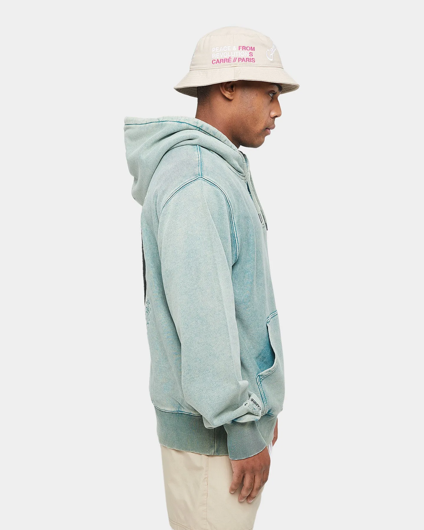 Carre Peace Button Up Hoodie Washed Green