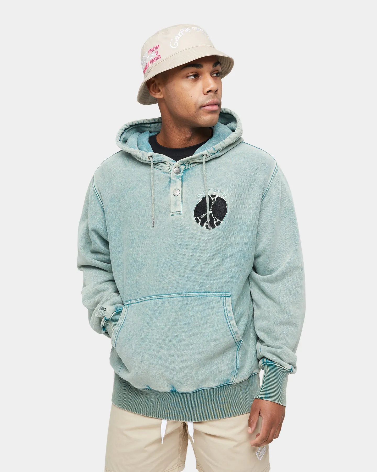 Carre Peace Button Up Hoodie Washed Green