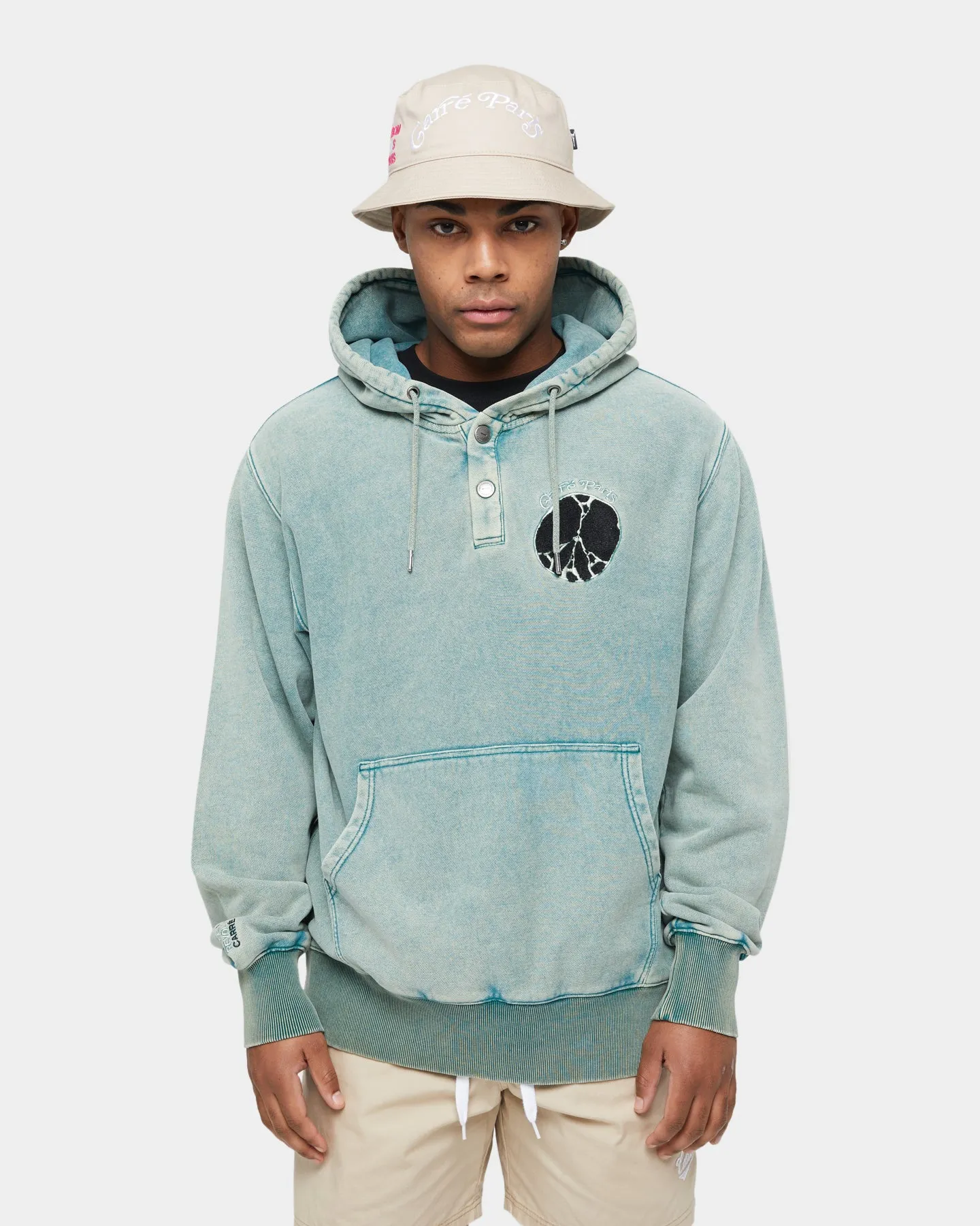 Carre Peace Button Up Hoodie Washed Green