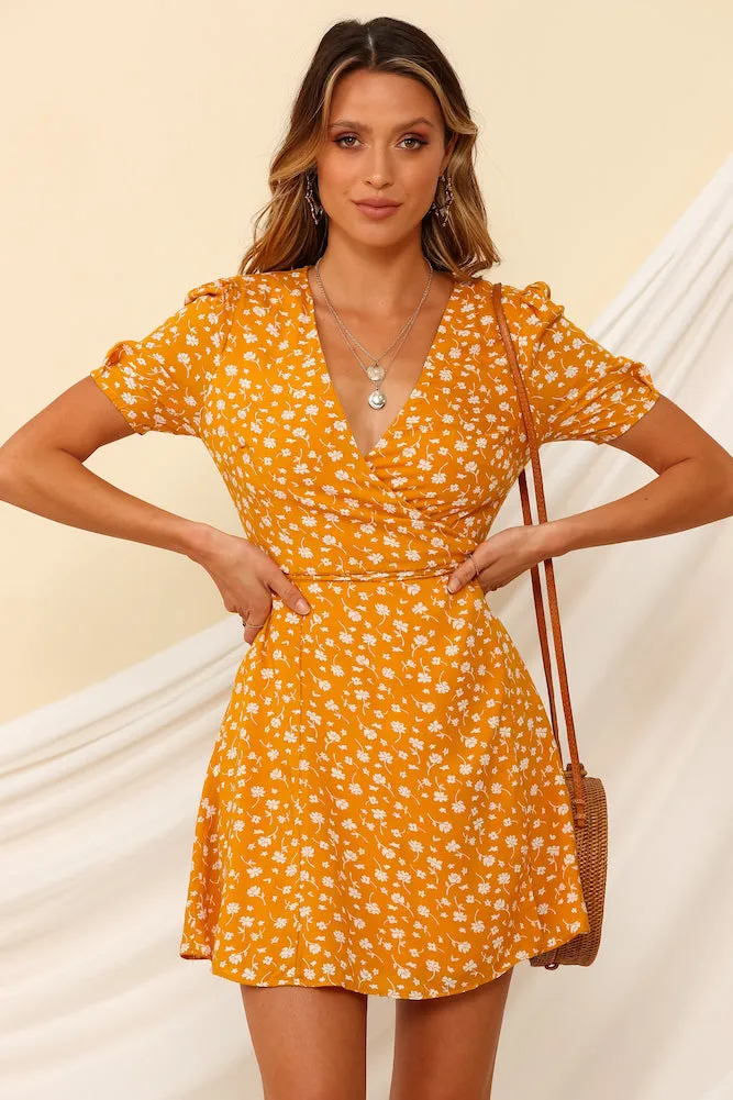 Cherry Pop Dress Mustard