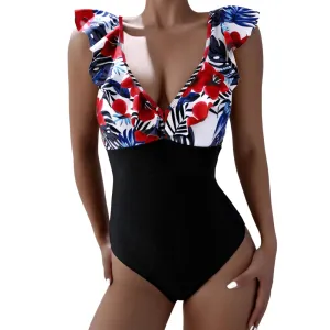 Floral Print Onesie | High Waist One-Piece Swimsuit with Padding