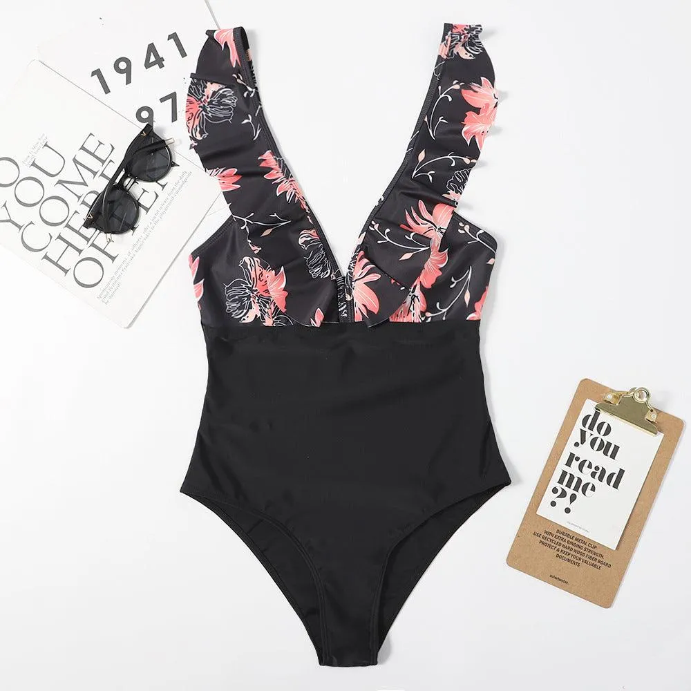 Floral Print Onesie | High Waist One-Piece Swimsuit with Padding