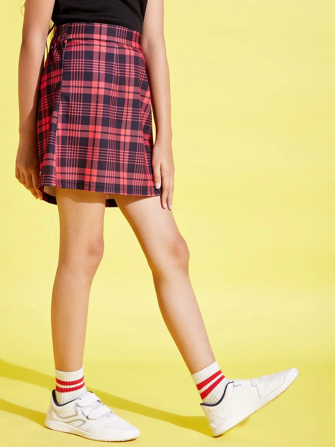 Girls Red & Black Check A-Line Skirt - Lyush Kids