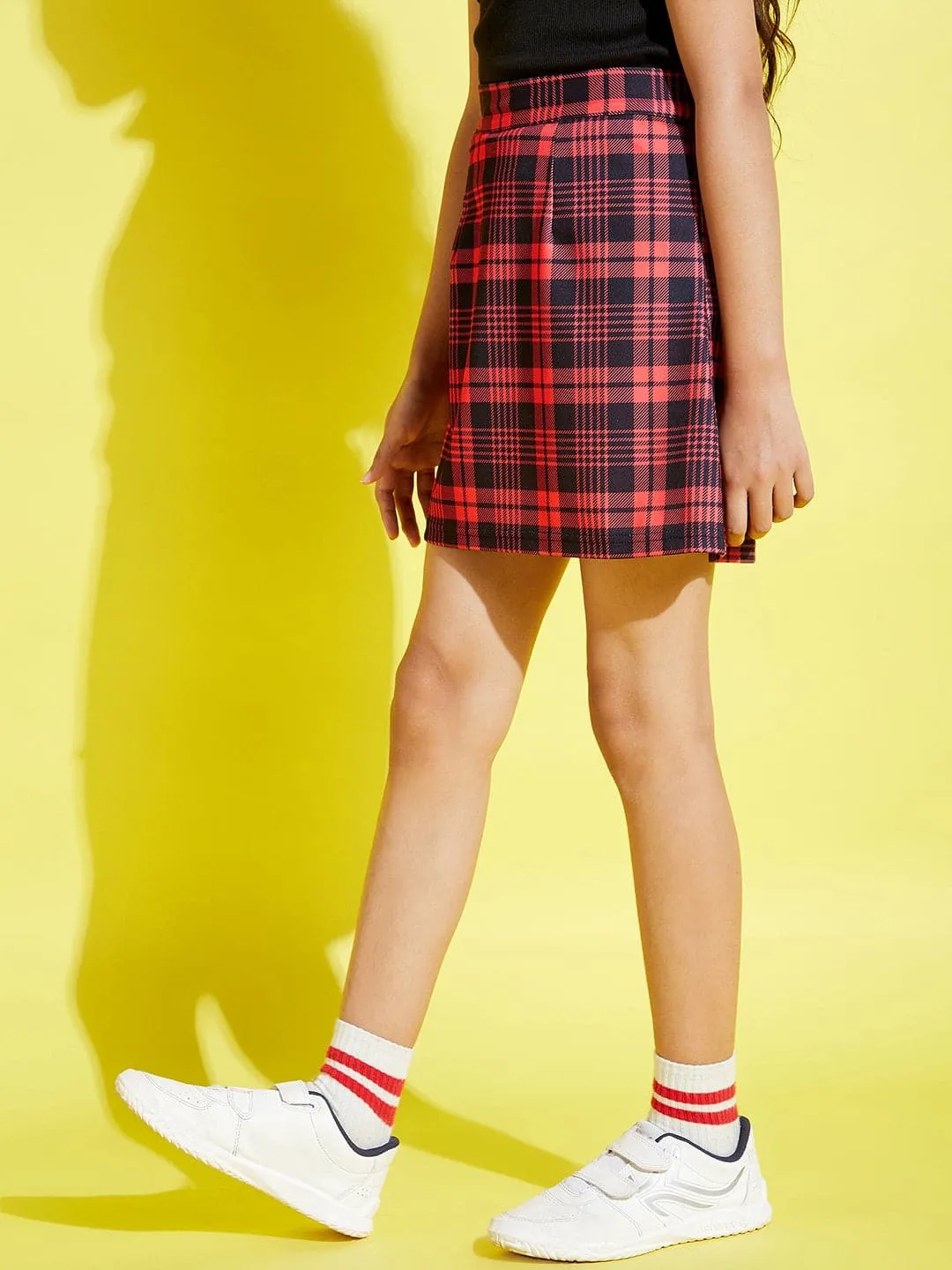 Girls Red & Black Check A-Line Skirt - Lyush Kids