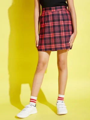 Girls Red & Black Check A-Line Skirt - Lyush Kids