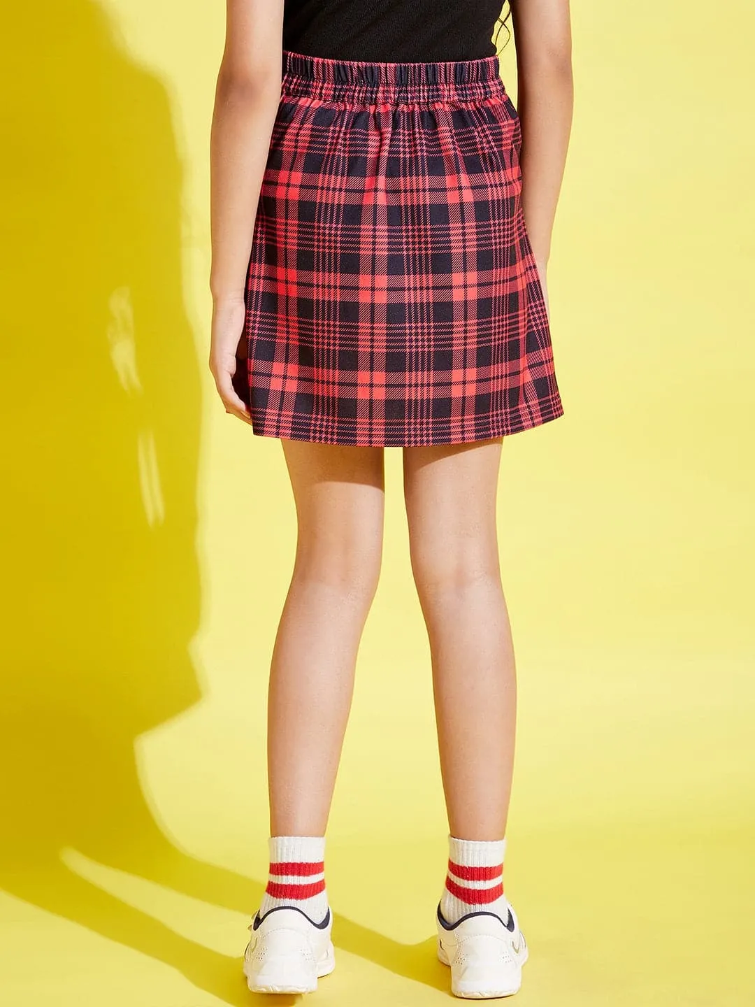 Girls Red & Black Check A-Line Skirt - Lyush Kids
