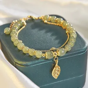 Jade Bracelet Leaves Double Layer