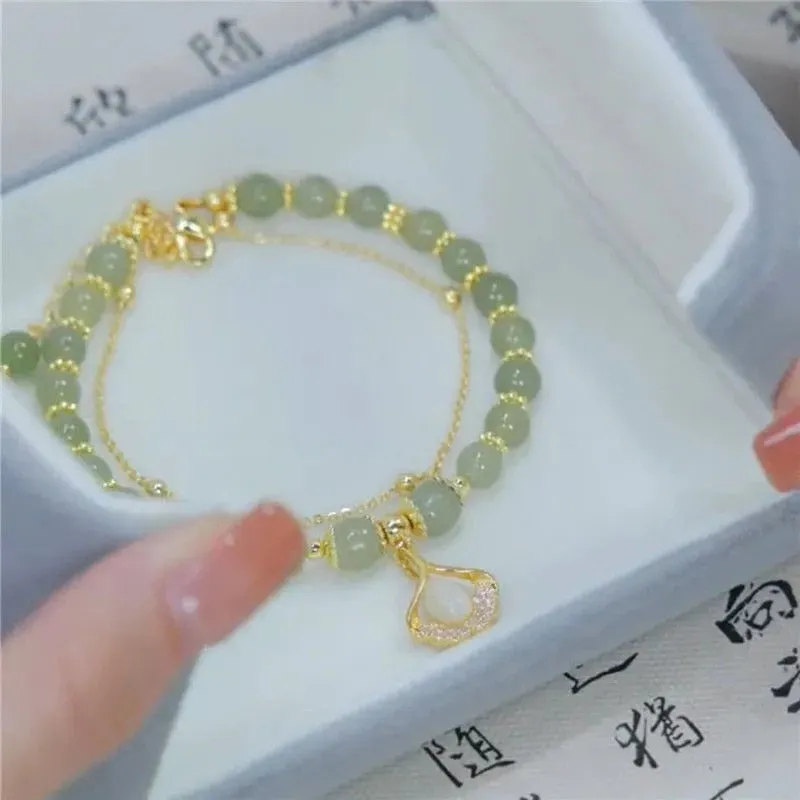 Jade Bracelet Leaves Double Layer