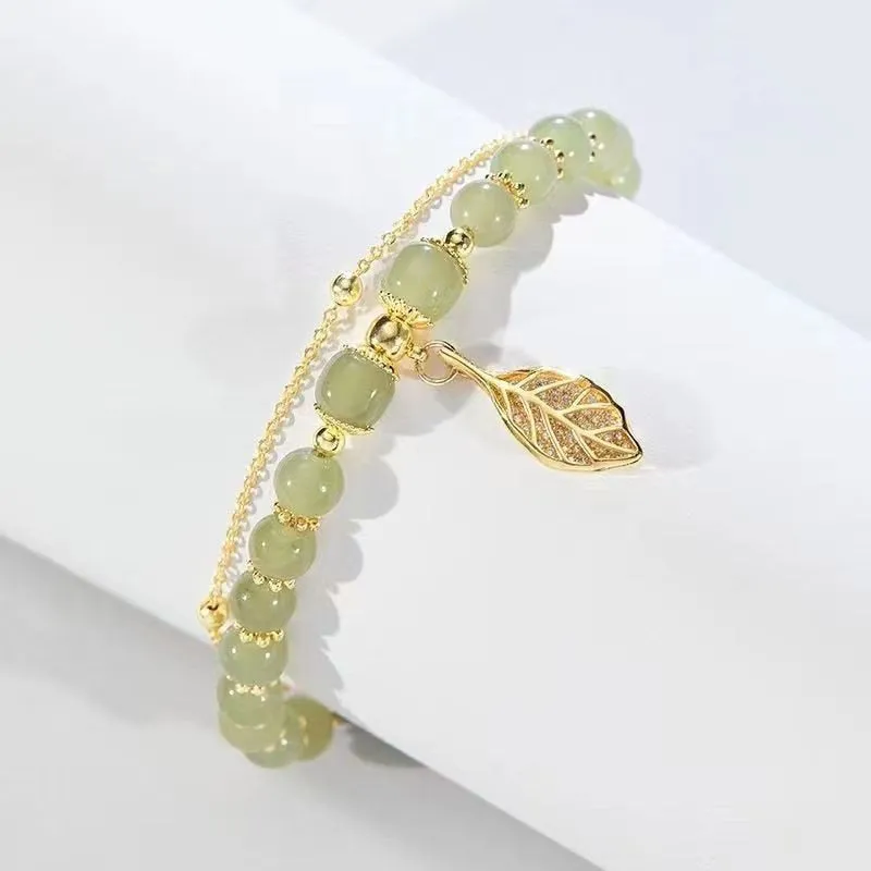 Jade Bracelet Leaves Double Layer