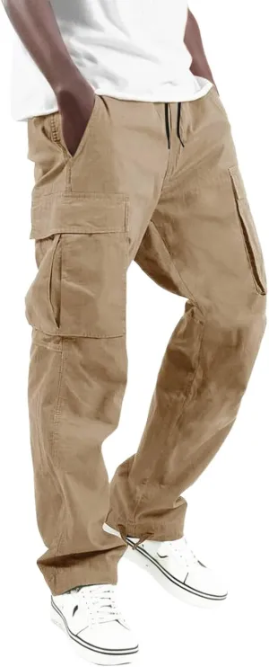 Mens Casual PantsMen's Casual Cargo Pants Trouser Business Comfort Stretch Pants Fitted Training Pants Hiking Jogging TrousersBlack Chino