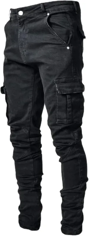 Men's Fleece Cargo Sweatpants Middle Waist Denim Long Hiking Pants Athletic Workout Jogger Sweatpants for Men