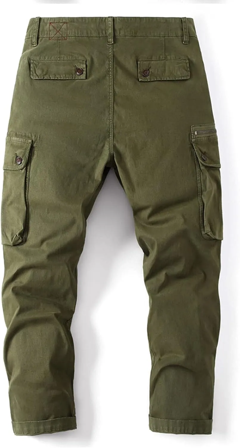 Mens Jean Cargo Pants Casual Tactical Pants Outdoor Slim Fit Overalls Trousers with Multi-Pockets Jogging Sweatpants