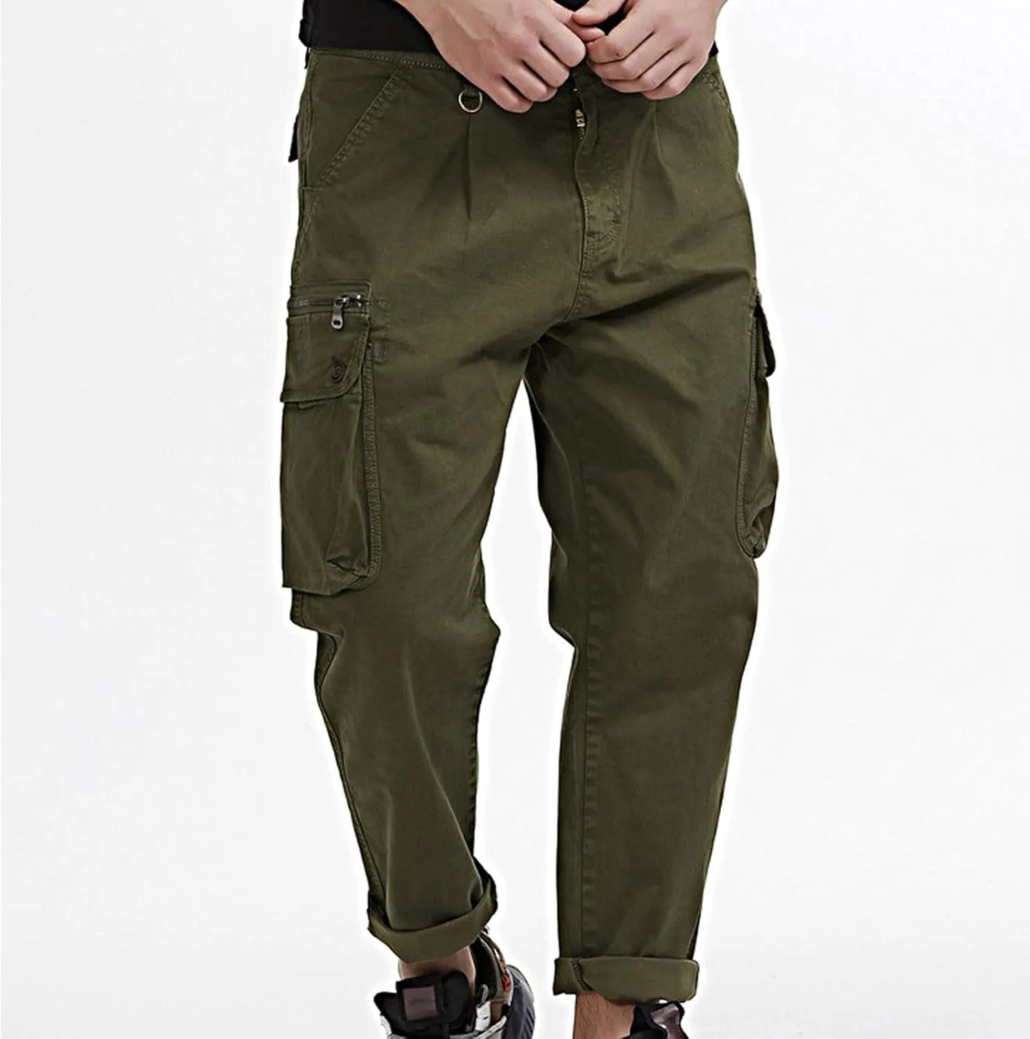 Mens Jean Cargo Pants Casual Tactical Pants Outdoor Slim Fit Overalls Trousers with Multi-Pockets Jogging Sweatpants