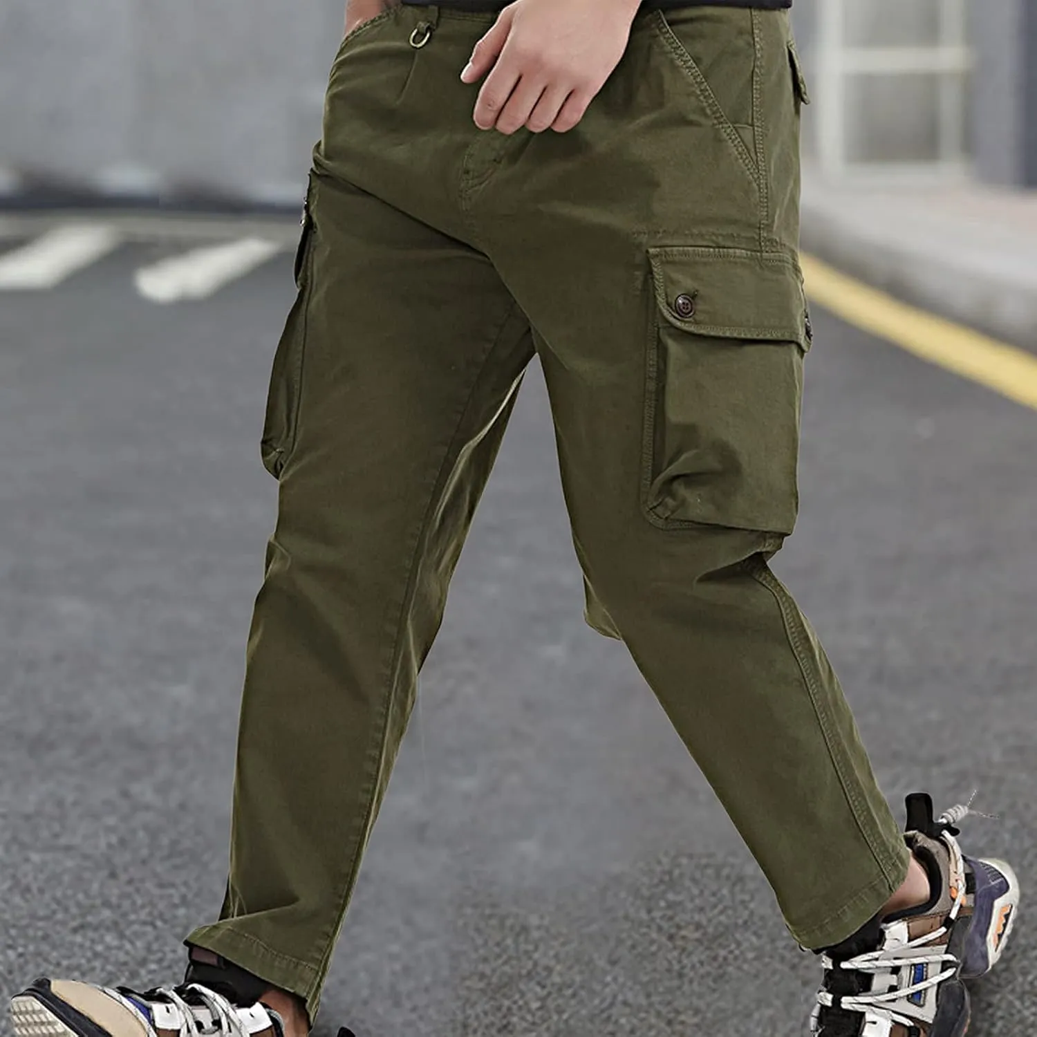 Mens Jean Cargo Pants Casual Tactical Pants Outdoor Slim Fit Overalls Trousers with Multi-Pockets Jogging Sweatpants