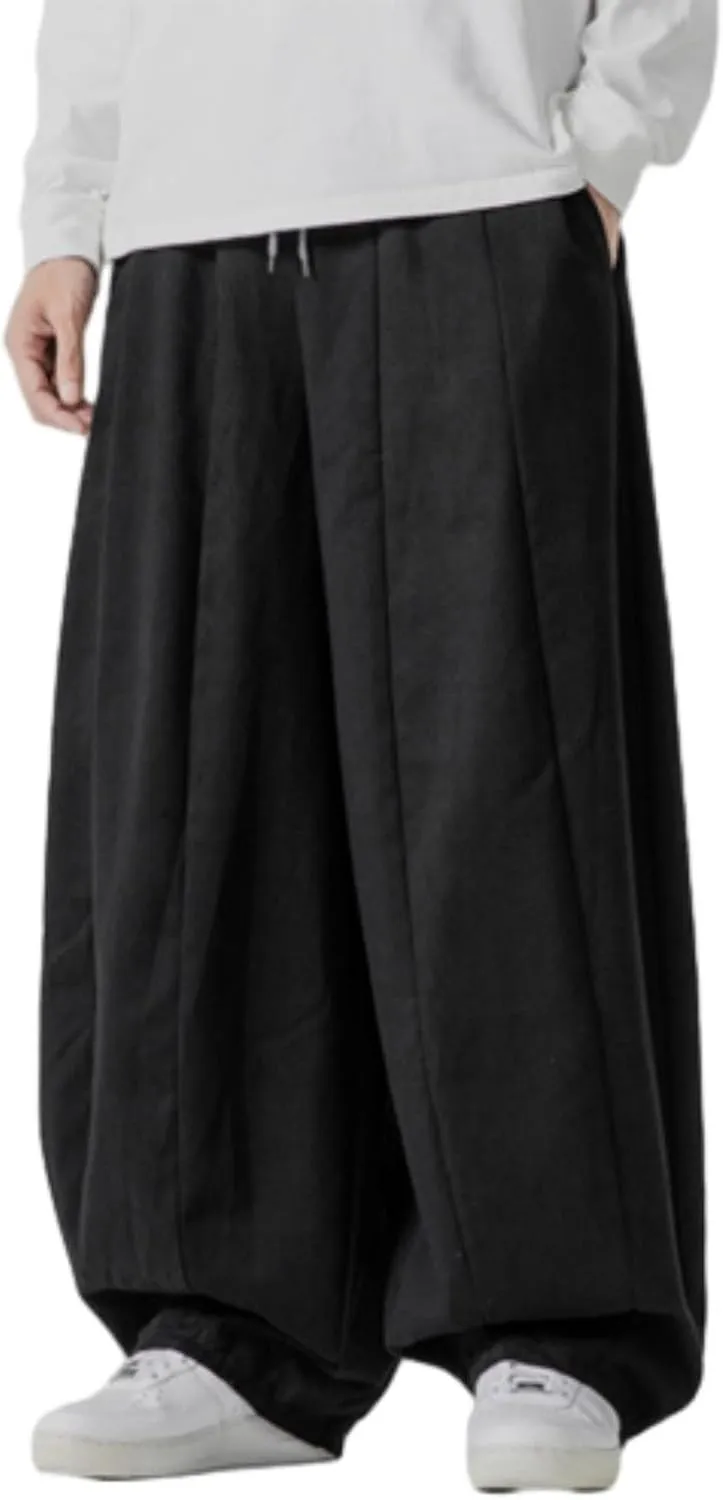 Mens Wide Leg Palazzo Pants Casual Lounge Oversized Jogging Harem Pants Drawstring Loose Beach Trousers with Pockets
