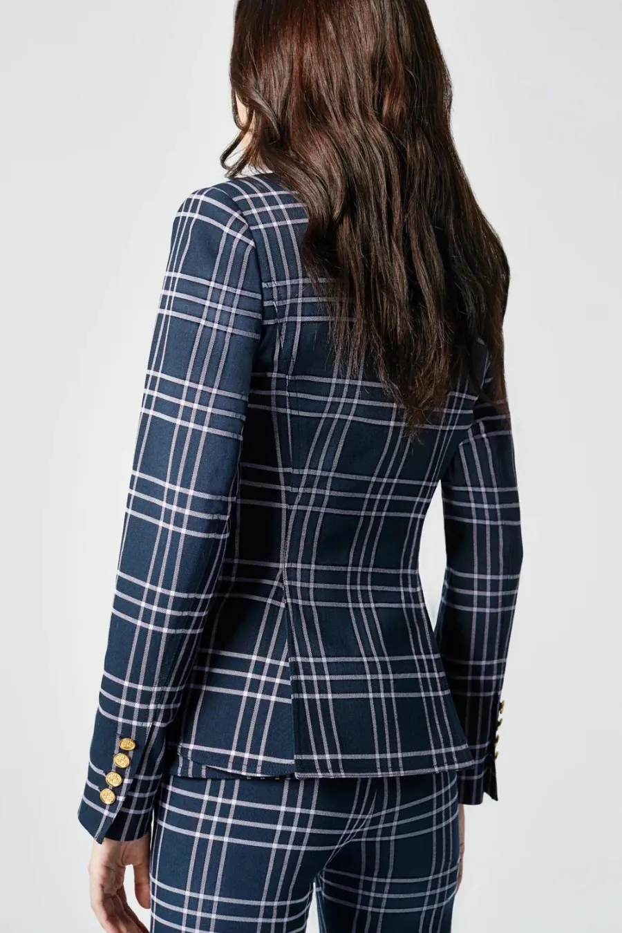 One Button Blazer Navy Lilac Grid