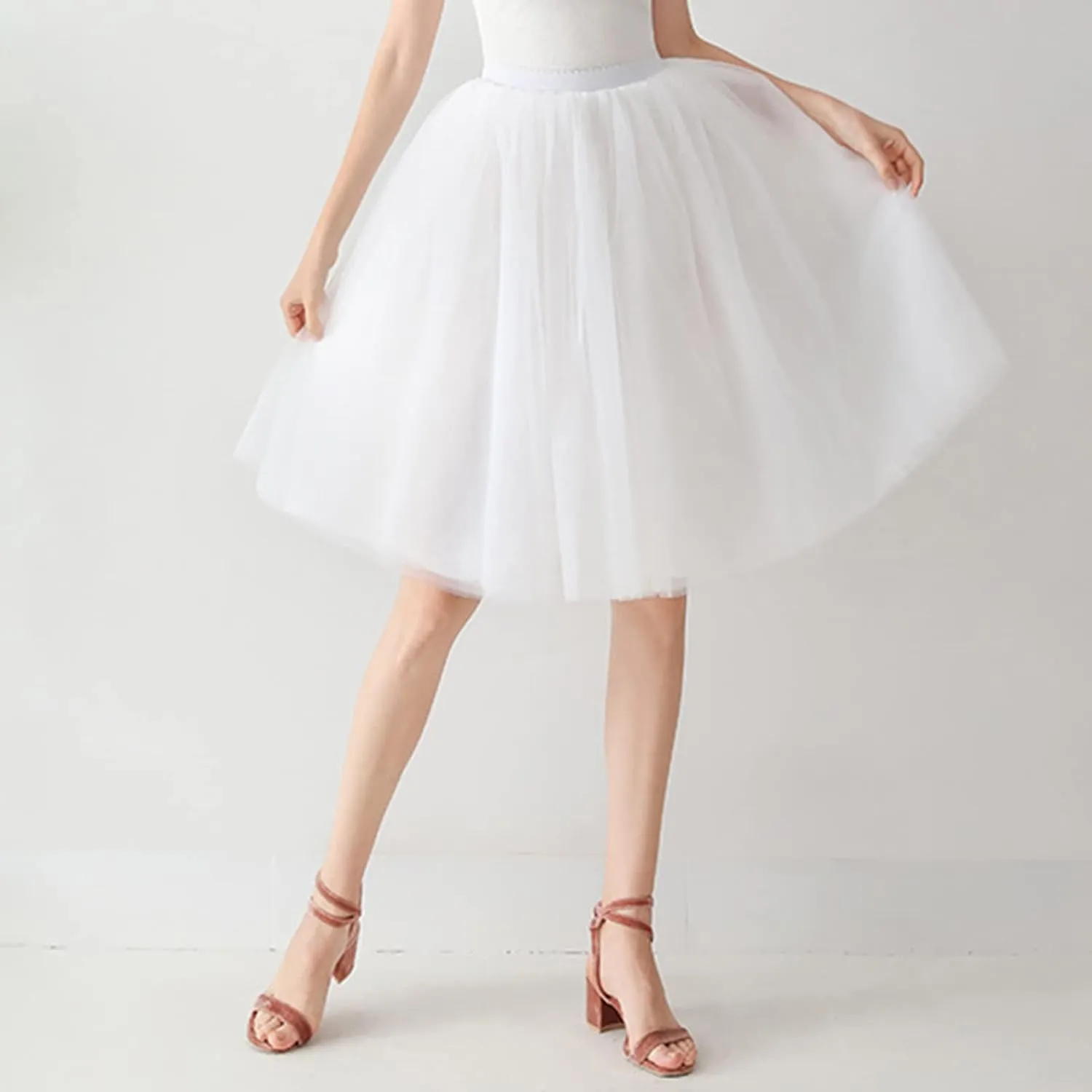 Women's A-Line High Waisted Midi Skirt Women's Tulle Skirt Short Gown Ballet Dance Dress Evening Hoop Skirt