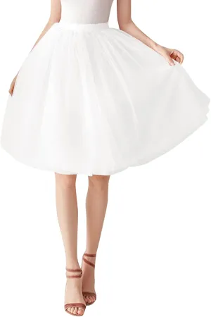 Women's A-Line High Waisted Midi Skirt Women's Tulle Skirt Short Gown Ballet Dance Dress Evening Hoop Skirt