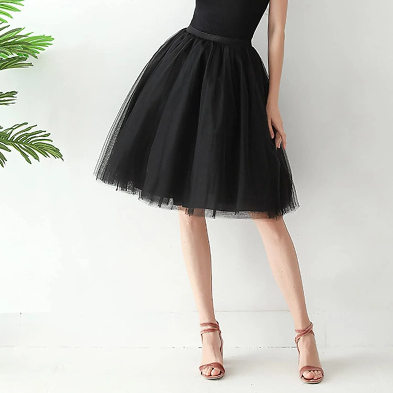 Women's A-Line High Waisted Midi Skirt Women's Tulle Skirt Short Gown Ballet Dance Dress Evening Hoop Skirt