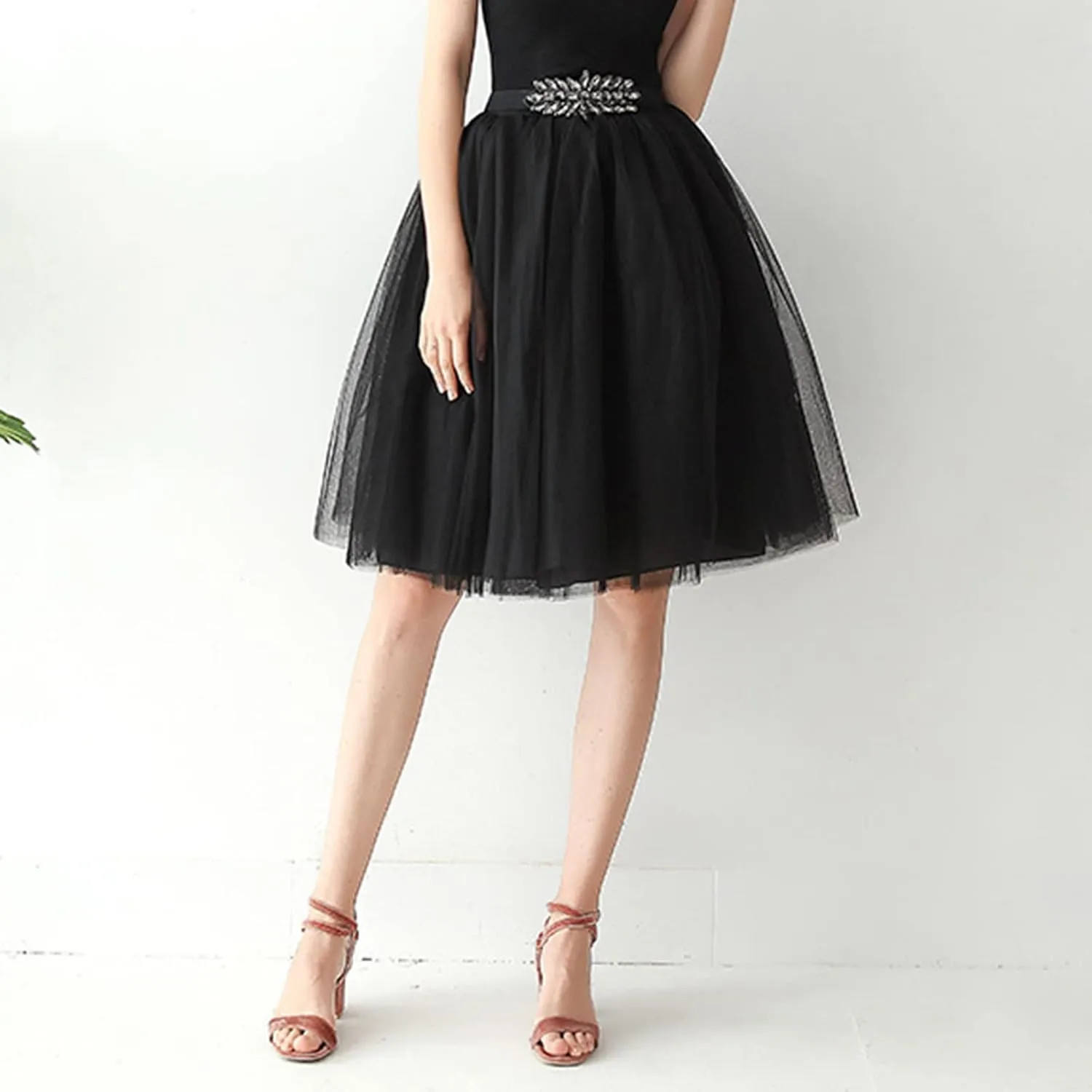 Women's A-Line High Waisted Midi Skirt Women's Tulle Skirt Short Gown Ballet Dance Dress Evening Hoop Skirt