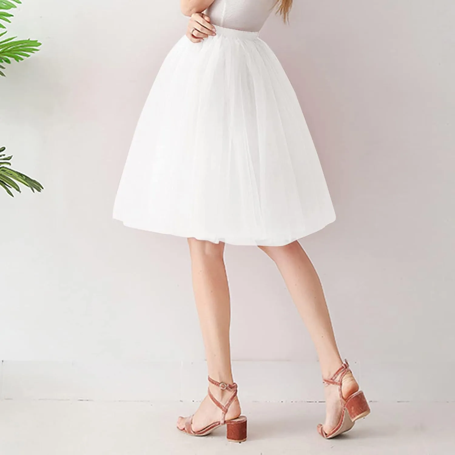 Women's A-Line High Waisted Midi Skirt Women's Tulle Skirt Short Gown Ballet Dance Dress Evening Hoop Skirt
