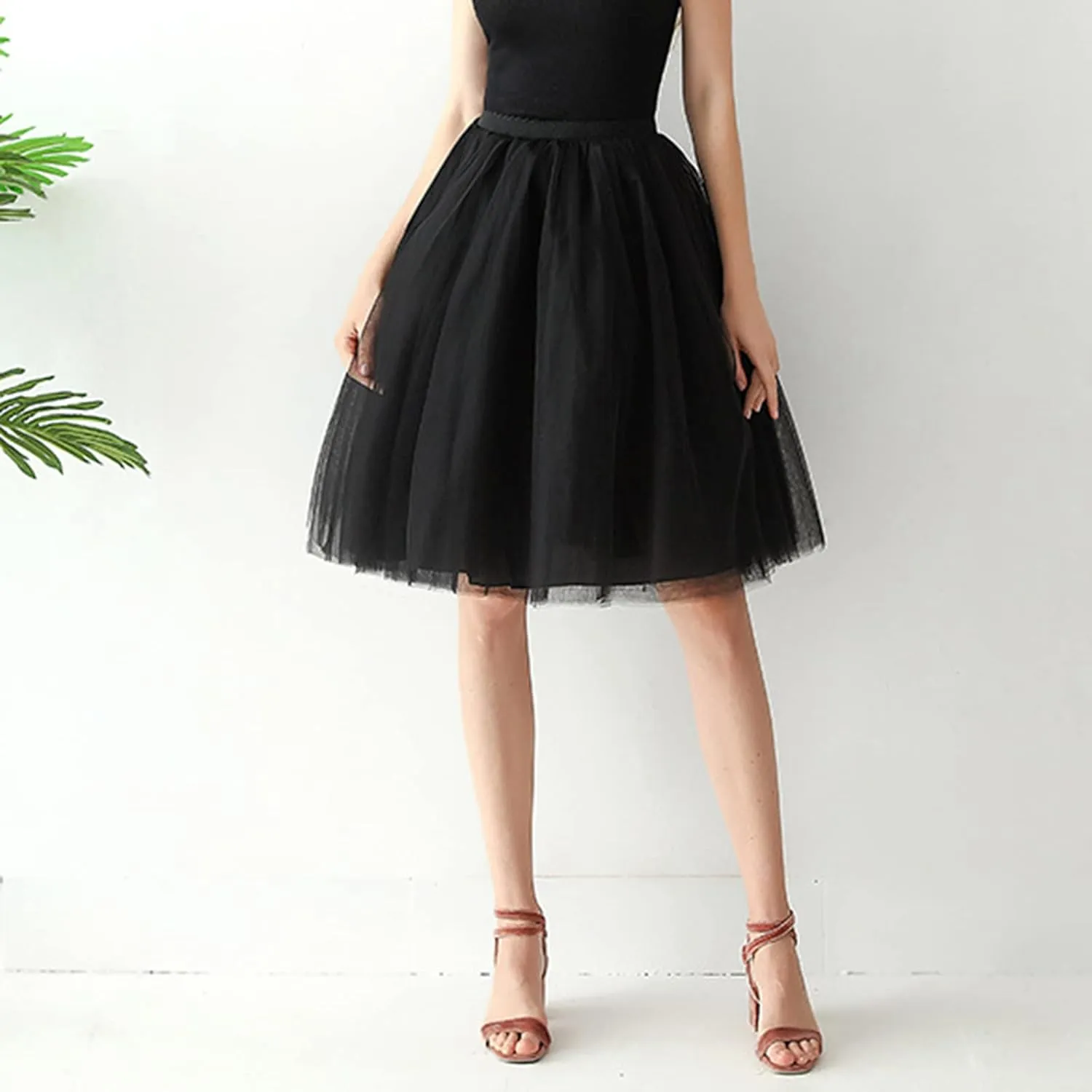 Women's A-Line High Waisted Midi Skirt Women's Tulle Skirt Short Gown Ballet Dance Dress Evening Hoop Skirt