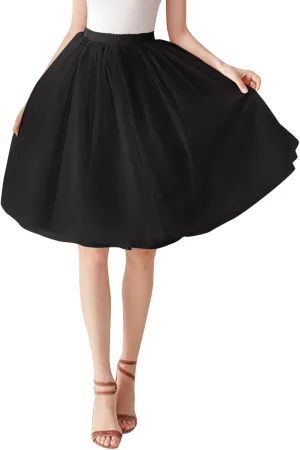 Women's A-Line High Waisted Midi Skirt Women's Tulle Skirt Short Gown Ballet Dance Dress Evening Hoop Skirt